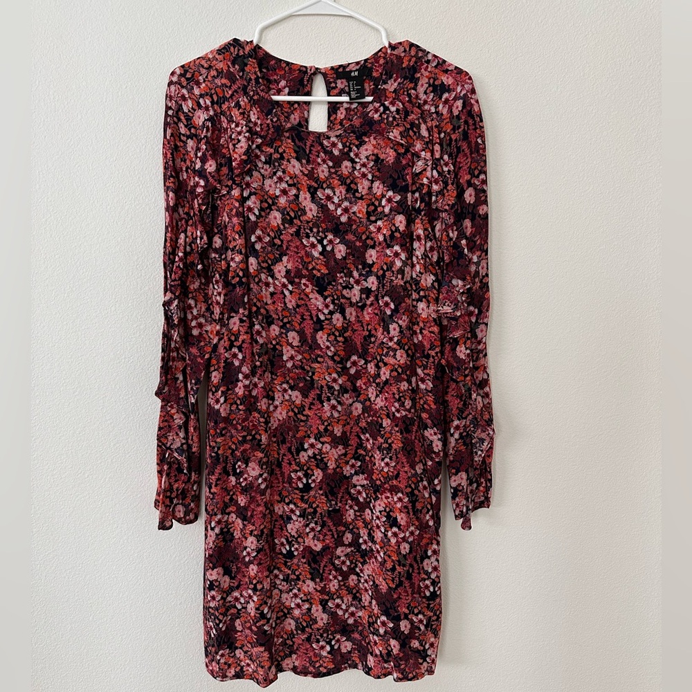 H&M Women’s Floral Dress with Long Ruffle Sleeves | Size 6